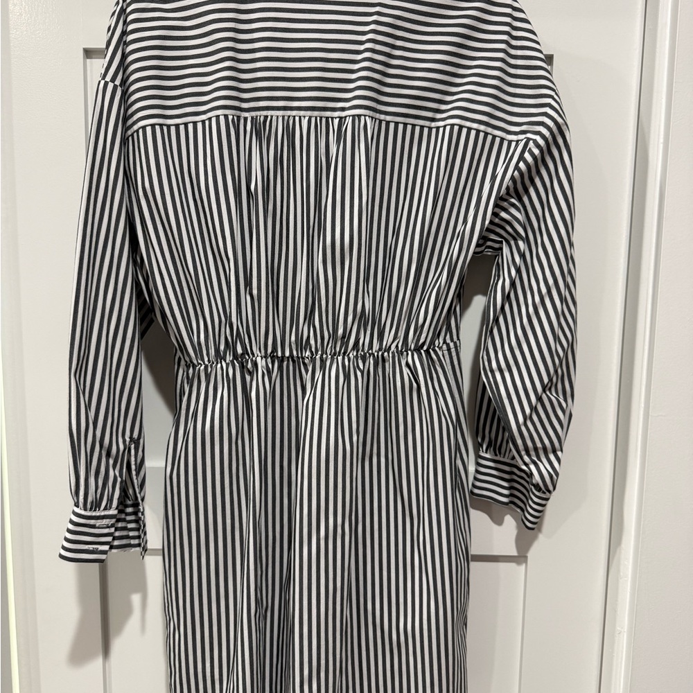 Express Black and White Vertical-Striped Mini Shirt Dress - Picture 8 of 12